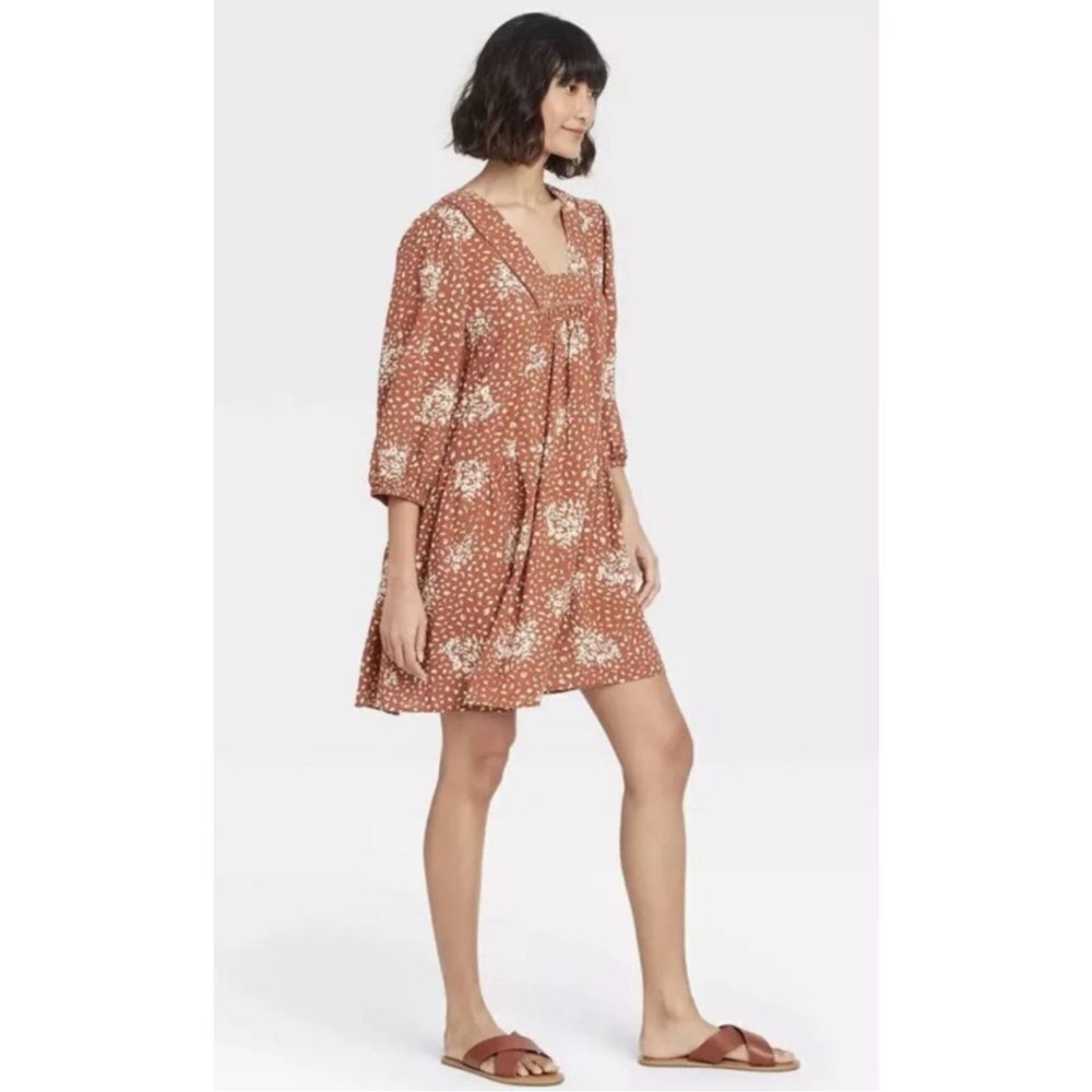 Knox Rose Rust Floral Midi Dress with Square Neck